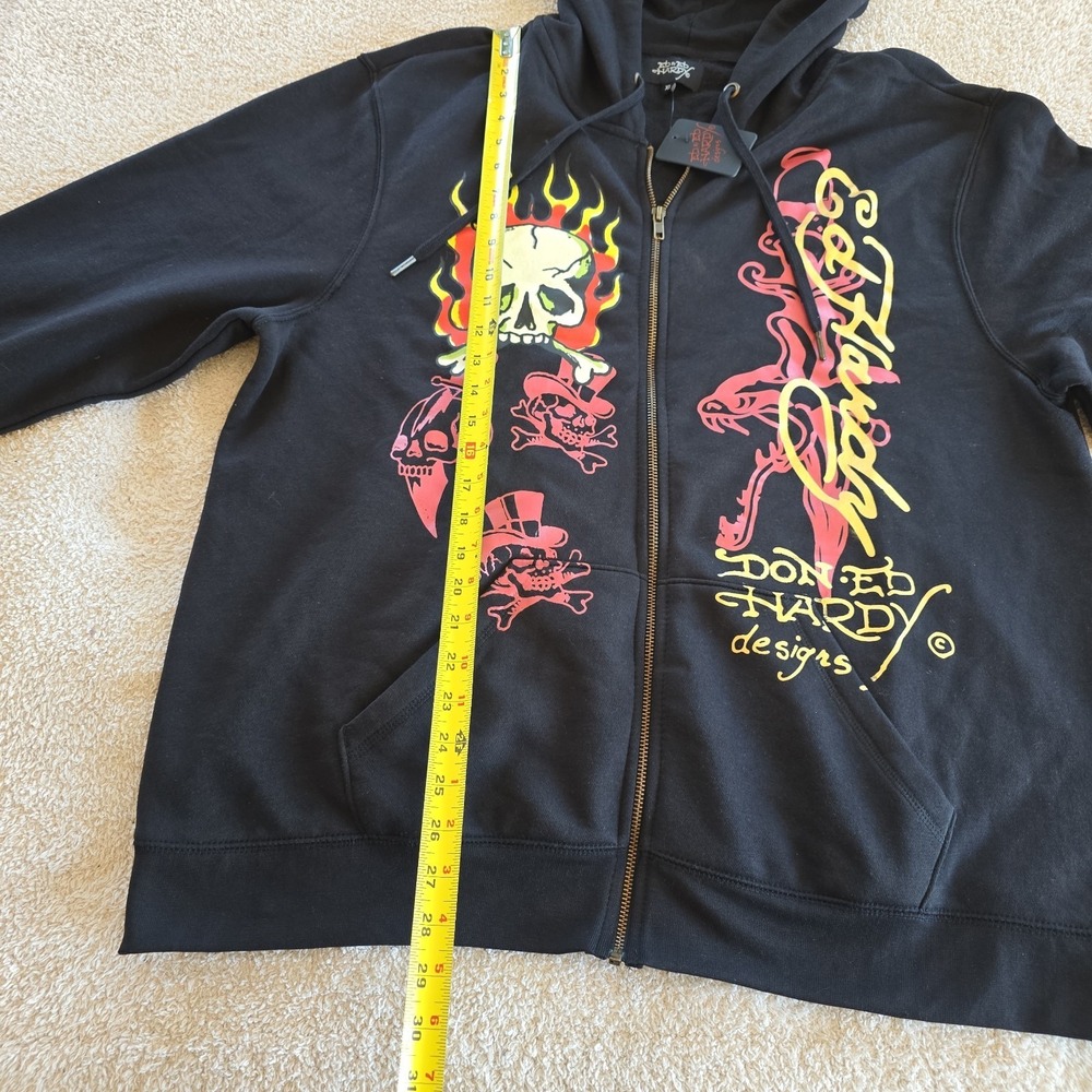 Ed Hardy "Skulls" Graphic Print Size XL Full Zip Fleece Hoodie Black NWT - Picture 10 of 13